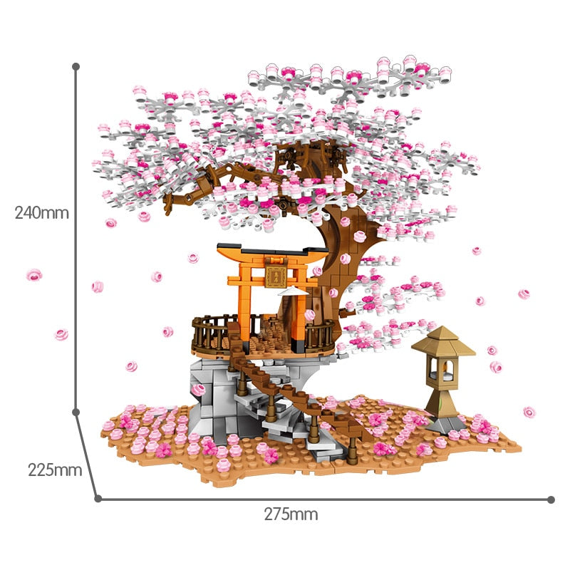 1400pcs Blocs Ville Cerisier Fleur Japonais Sakura Arbre Bricolage Maison  Mini Street View Modèle Bâtiment Enfants Jouets